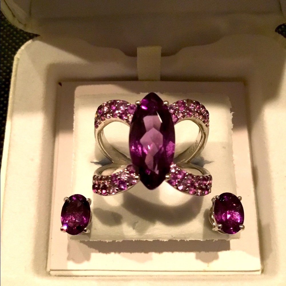 Marquise & Pave Amethyst Ring and Earring Set